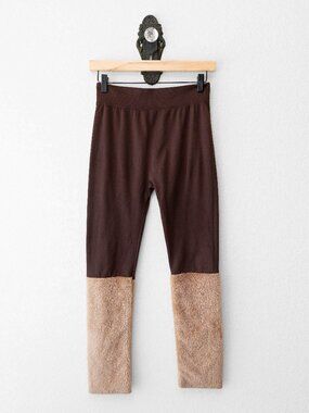 Coco Limon Brown Leggings L XL Faux Fur Hem Stretch Cozy Lounge Pants